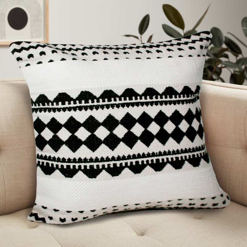 Eclectic Geometric Motif Textured Woven Cotton Blend Decorative Throw Pillow, Polyester