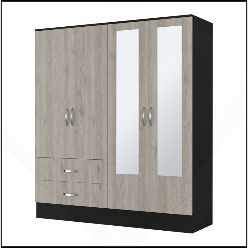 Armoire en miroir Florencia L, deux armoires avec cloisons, noir et gris clair