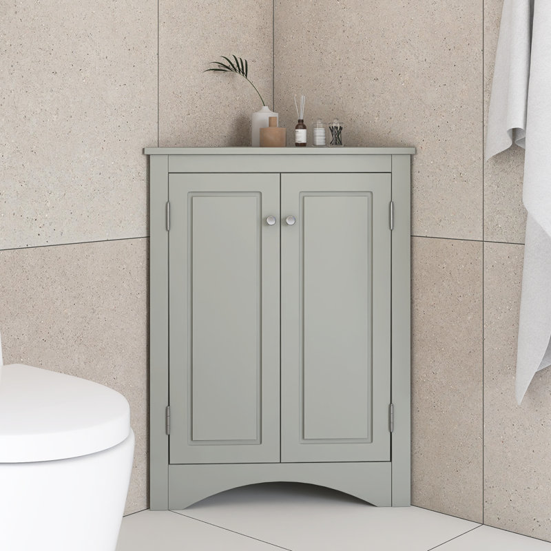 Armoire de rangement triangulaire pour salle de bain avec tablettes réglables, Gris