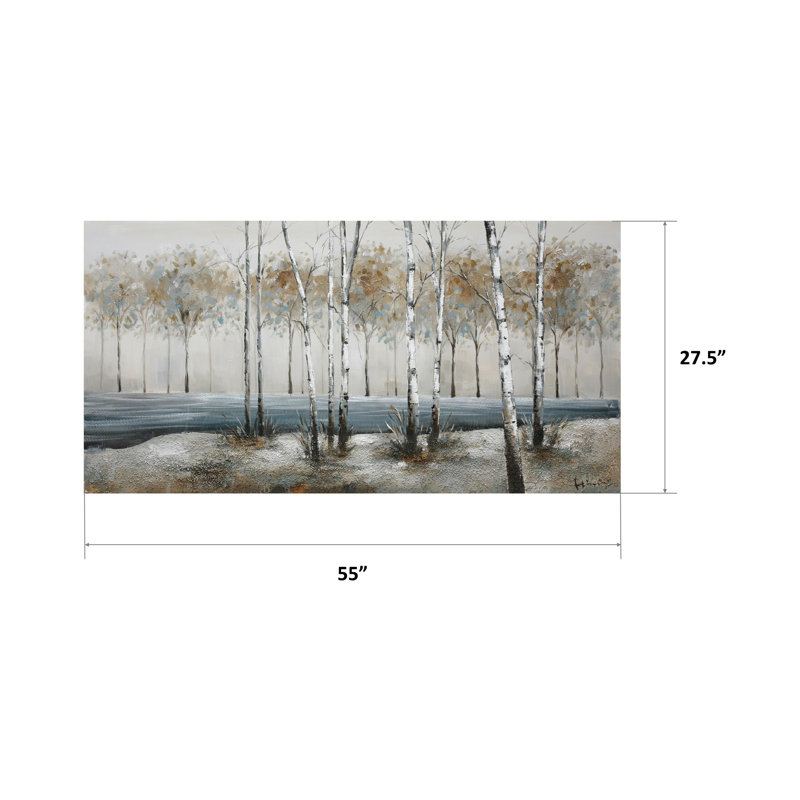 «Birch Alley», reproduction sur toile en gris / bleu
