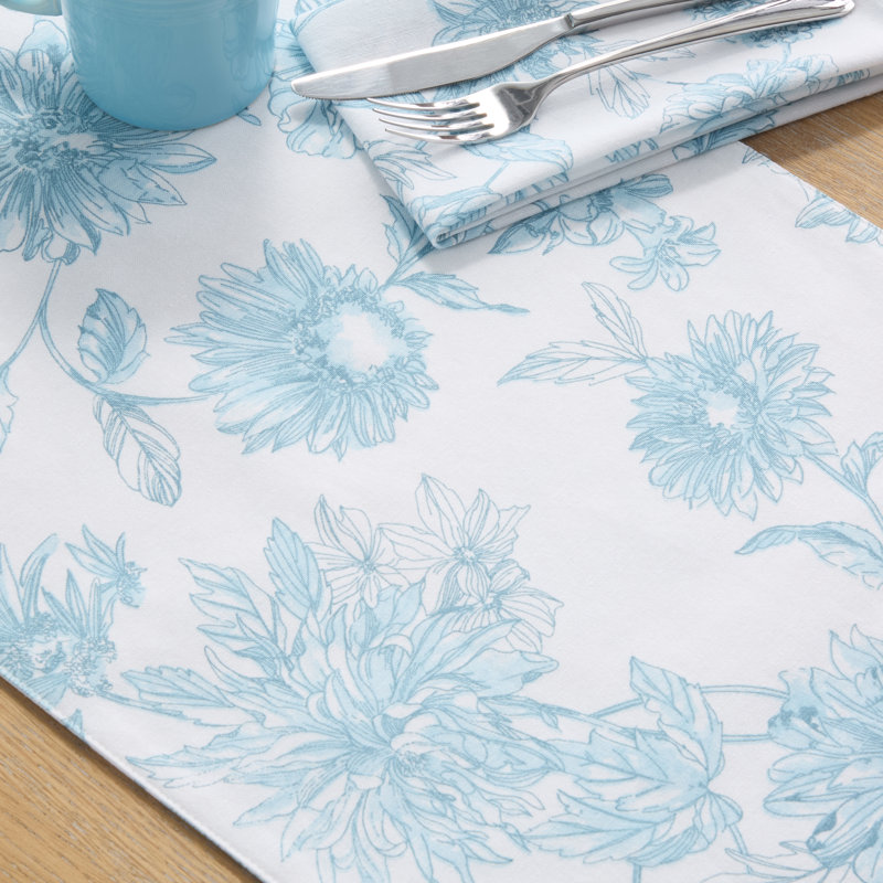 Chemin de table FIESTA Botanical Floral, blanc / bleu, 72 po