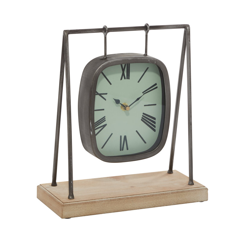 Horloge de table analogique à quartz en acier inoxydable gris