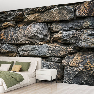 Wall Mural Peel and Stick Wallpaper Rough Stone Wall Gray Brown Natural Rocks for Rustic Design Self-Adhesive Removable Contact Paper Wall Decor for Living Room Bedroom 69"H x 96"W