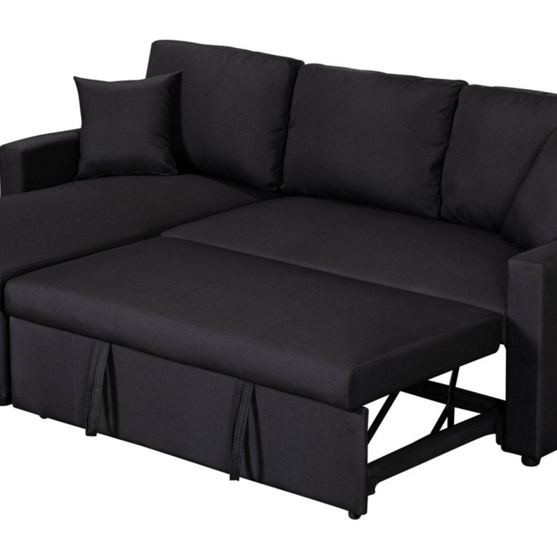 Linen Fabric Reversible Sleeper Sectional Sofa With Storage Chaise
