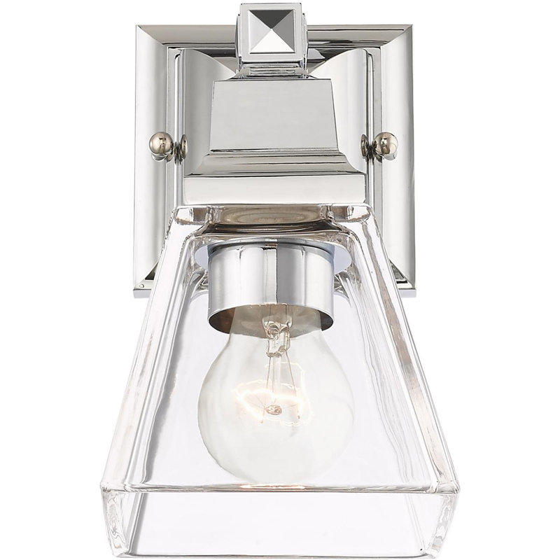 Wall Sconce: 1-Light Clear Glass Shade., Polished Chrome