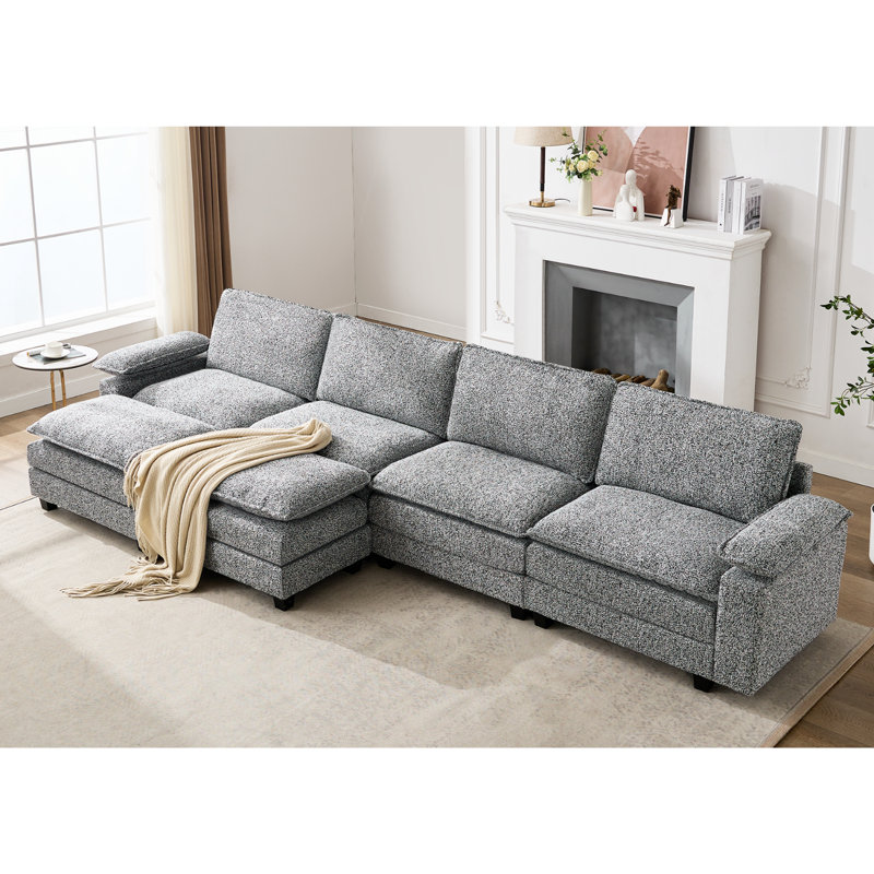 151.18" Wide Adjustable Armrest Sectional With Two Ottomans