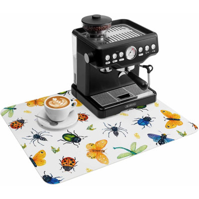 Tapis de cuisine absorbant et antidérapant, motif d'insectes, libellules et araignées, idéal pour égoutter la vaisselle et décorer votre plan de travail. Dimensions : 51 x 81 cm (20 x 32 pouces).