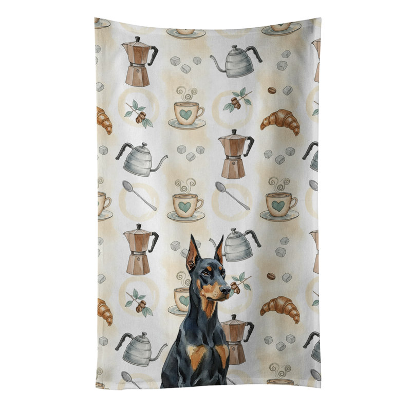 Doberman Pinscher Coffee Bar Kitchen Towel, Doberman Pinscher