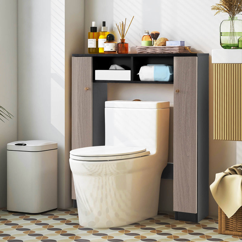 Over The Toilet Storage Cabinet, Double Door Bathroom Toilet Storage Organizer Black