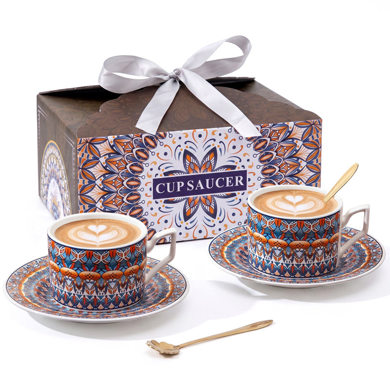 Exotic Pattern Teacup Set in Gift Box, Blue