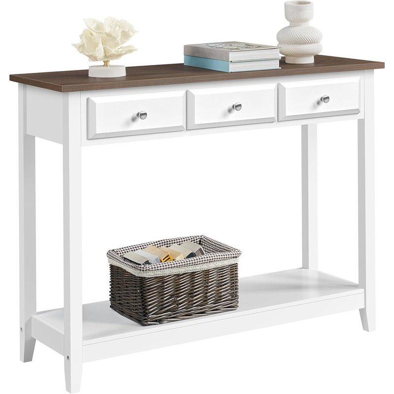 Console avec 3 tiroirs et tablette de rangement Farmhouse - blanc / brun