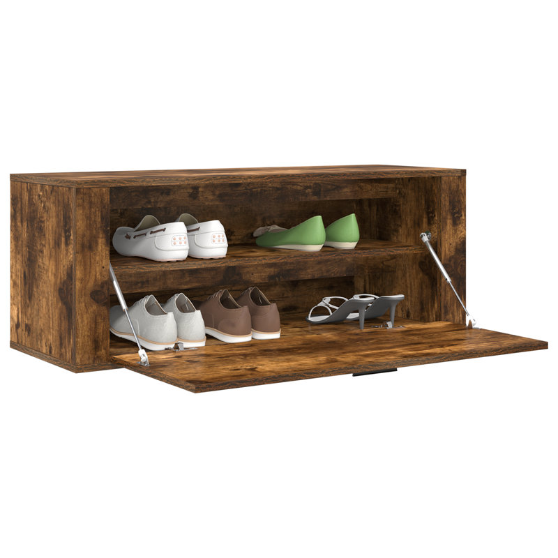 6 Pair Shoe Storage Cabinet, Smoked Oak