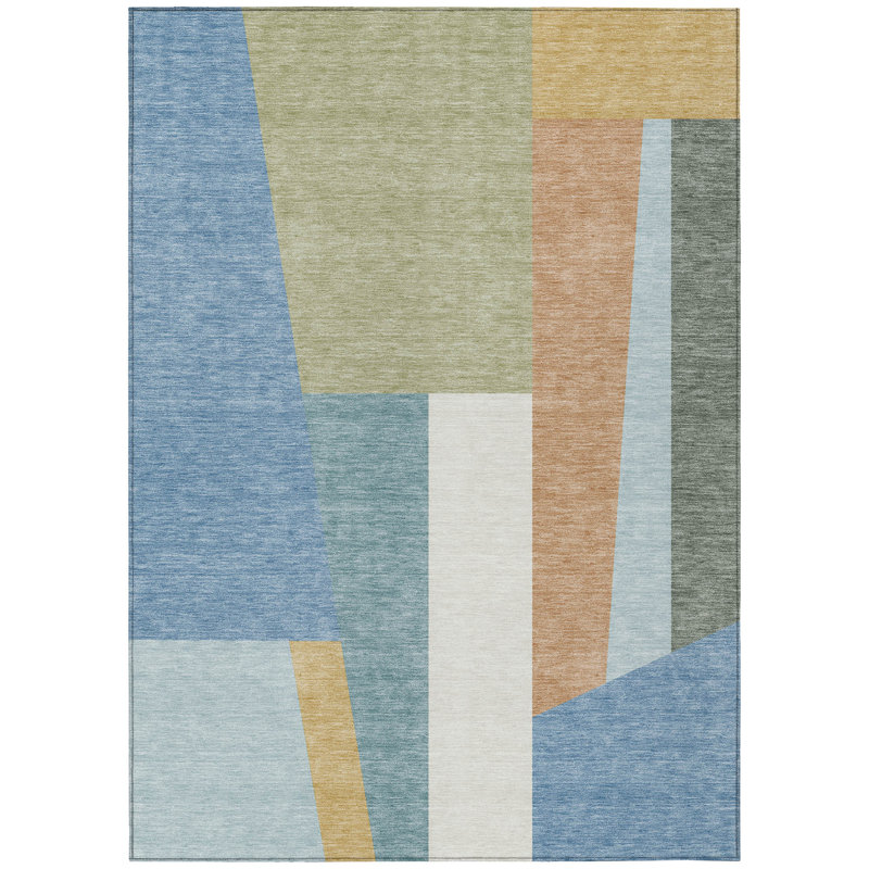 Machine Washable Indoor/Outdoor Chantille ACN2446 Geometric Rug, Blue, 8' x 10'