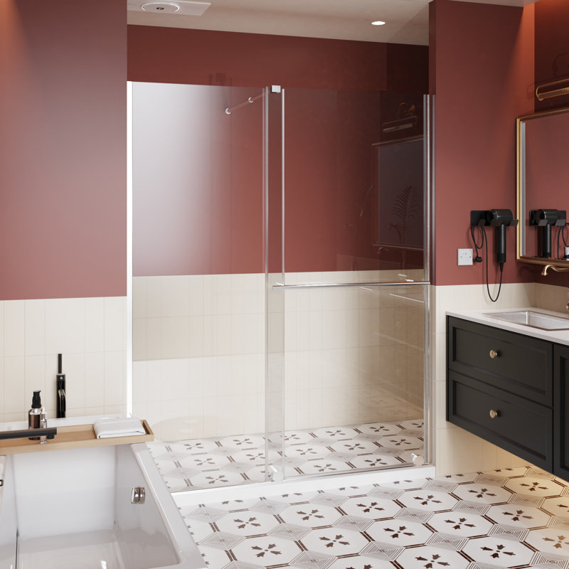 30 - 60 In.W X 72 In.H Shower Door With Supporting Bar And Stainless Steel Fittings, 1/4 Inch Thick Shatter Glass, Leak Proof Setup Sliding Width Adjustment, Handle, Reversible Installation