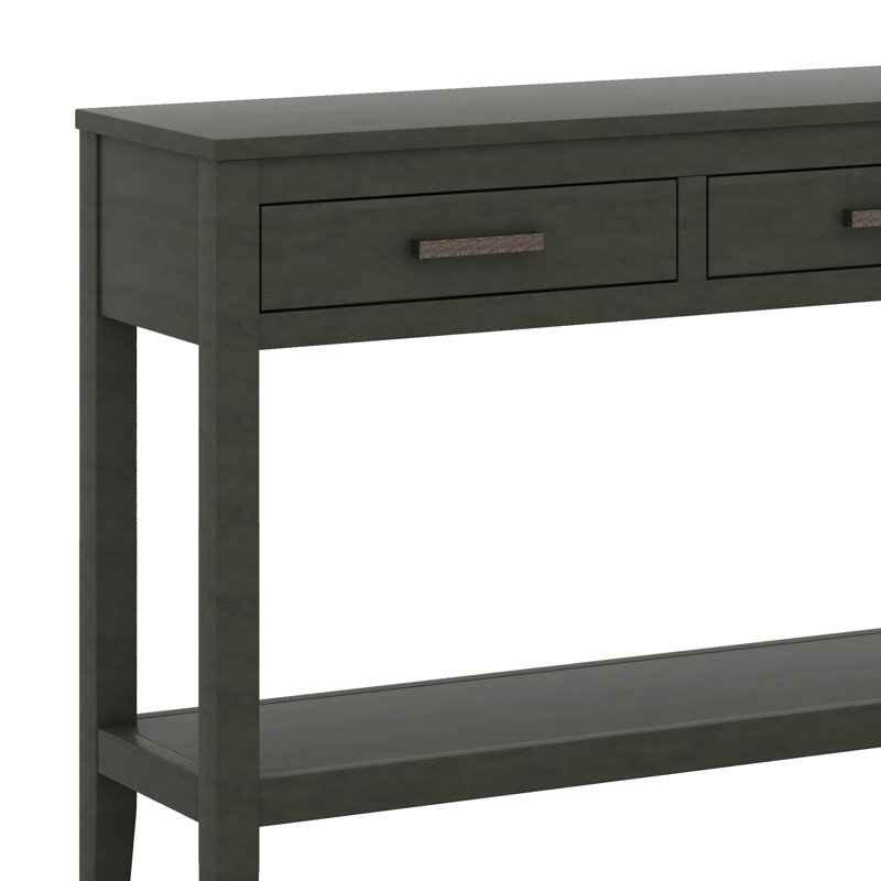 Table de ferme avec 3 tiroirs, console peinte avec tablette inférieure et poignées en fer, Gris