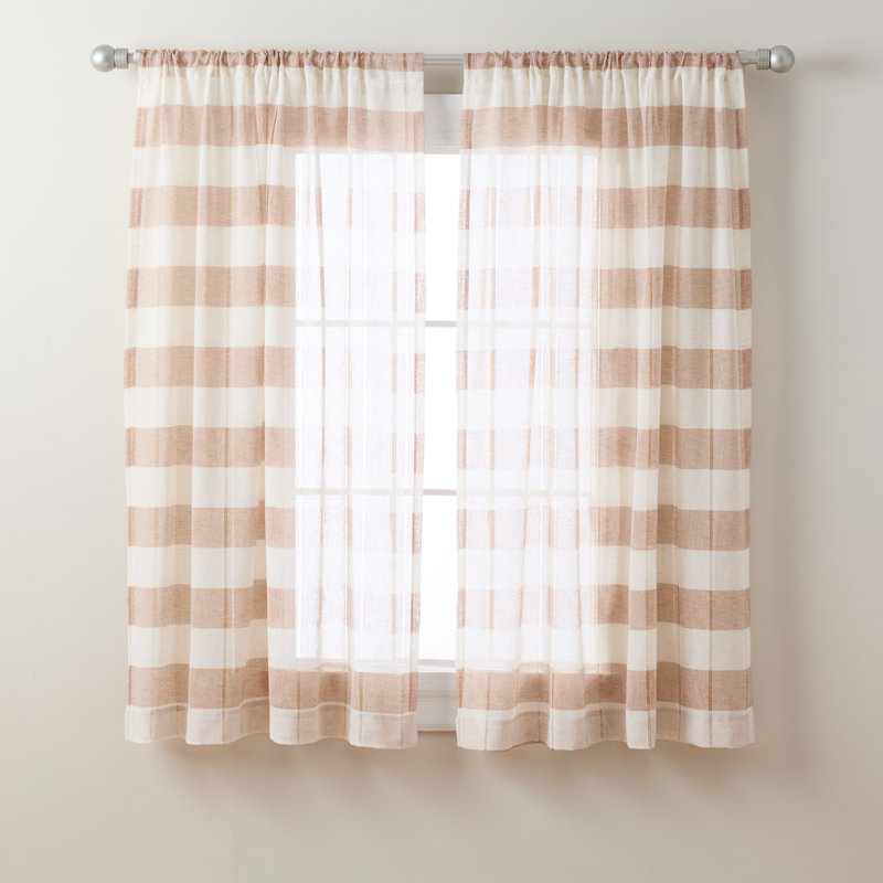 TOWN & COUNTRY BASICS Pax Semi-Sheer Stripe Light Filtering Curtains, 50" W x 63" L, Rust