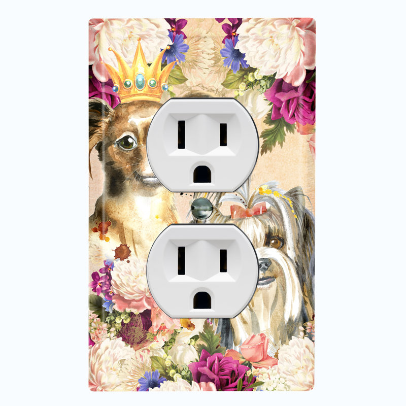 Metal Light Switch Plate Outlet Cover (Cute Papillon Couple Rose Flowers - Single Toggle)