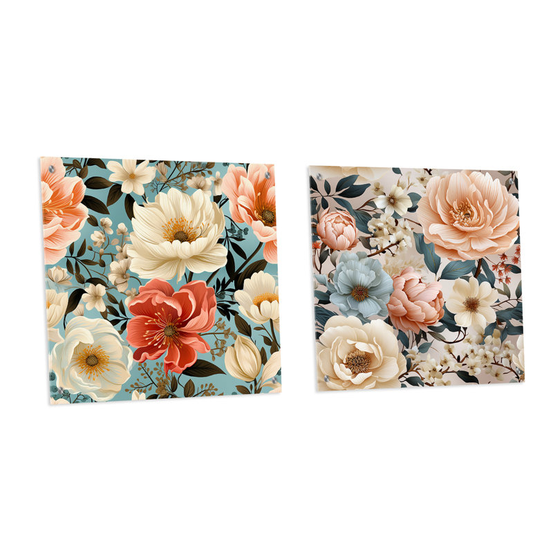 Boho pastel fleurs Boho motif I - ensemble de 2 art mural en verre acrylique, H 36 po x l 73 po
