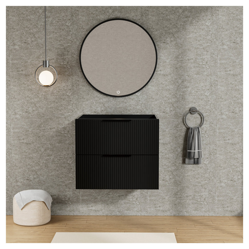 Armoire de salle de bain murale 24 po avec lavabo en céramique - noir mat