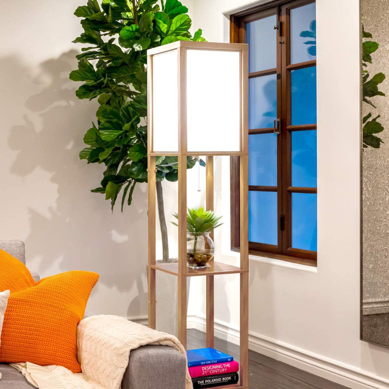 Peydon 63'' Column Floor Lamp, Natural Wood