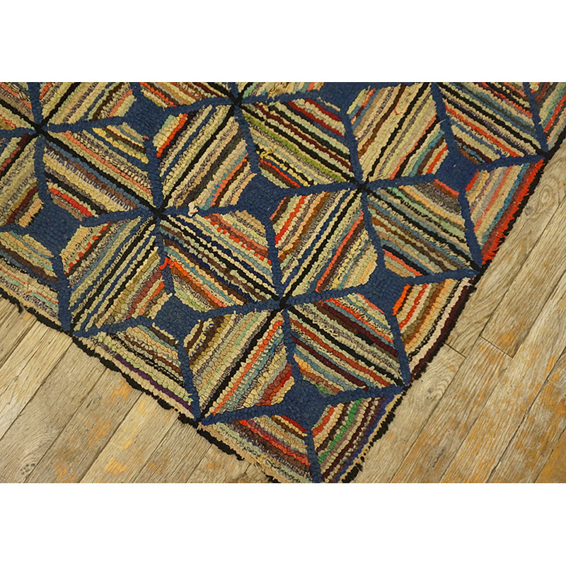 Antique Allover Geometric Wool Hooked - Loop Pile Multicolor Jewel Tones 1900s Rug
