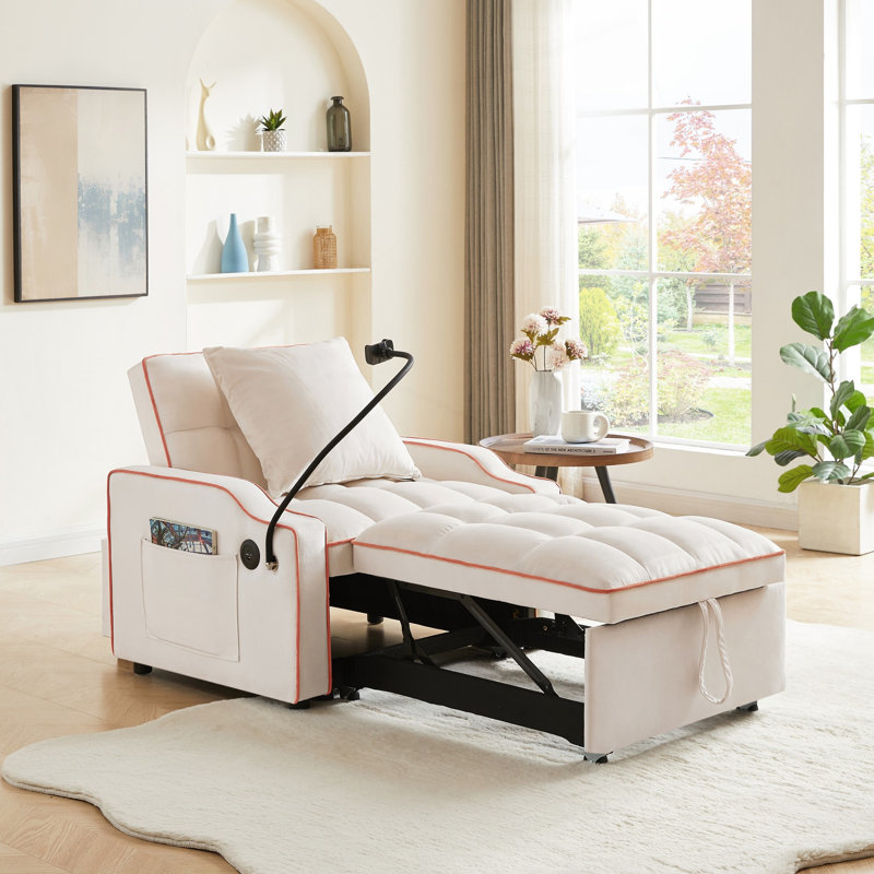 Canapé-lit, canapé-lit convertible 3 en 1 avec dossier réglable, support pour téléphone et port USB, type C, fauteuil inclinable réglable, fauteuil pour salon, chambre à coucher, petit espace