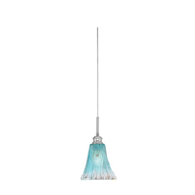 Edge Cord Mini Pendant With 5.5" Fluted Teal Crystal Glass