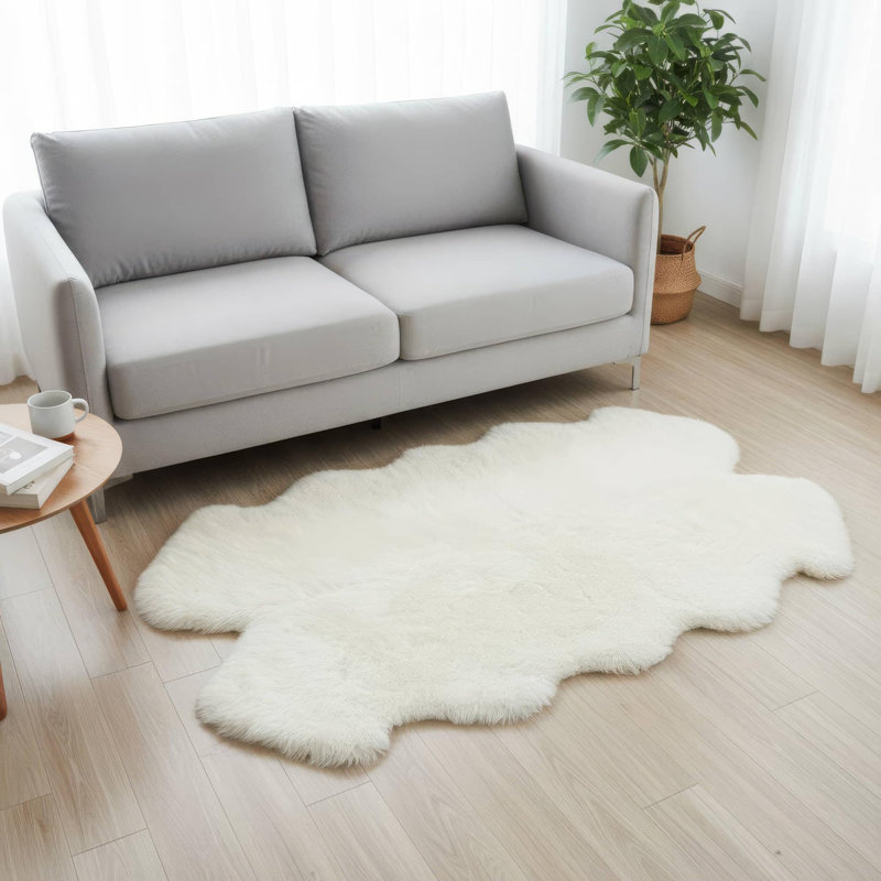 Tapis à poils longs ivoire Burgett, Nouveauté 4 pi x 5 pi 6 po