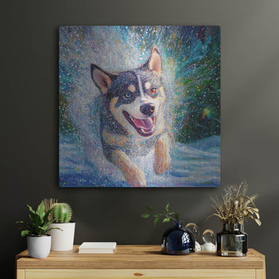 'Siberian Husky Puddle Fun' by Rich Monet Metal Wall Art