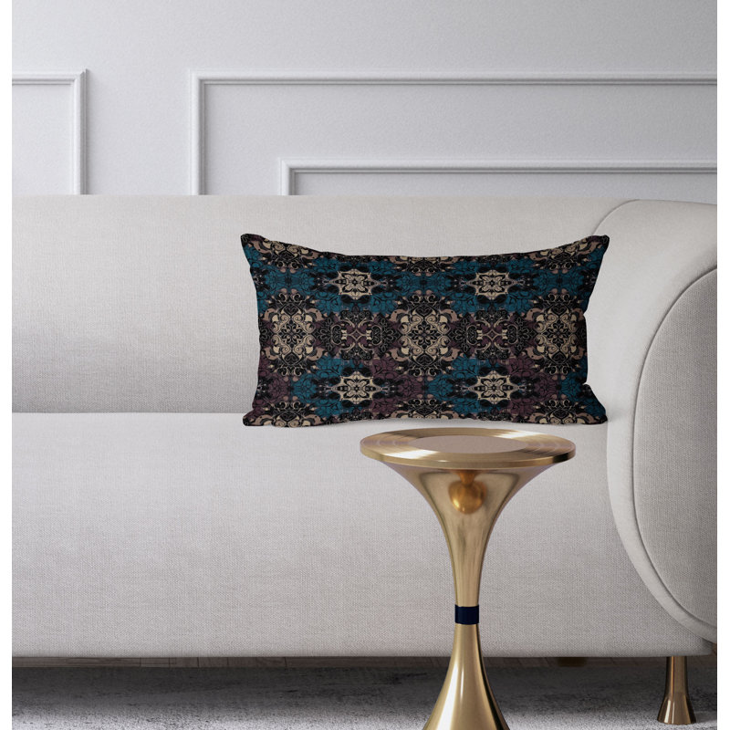 Vibrant Botanicals  Rectangular Throw Pillow, Blue/Beige