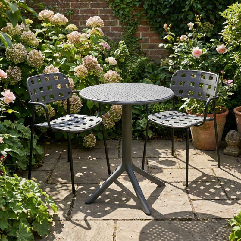 2 - Person Patio Dining Set with Round Table, Grey, Grey
