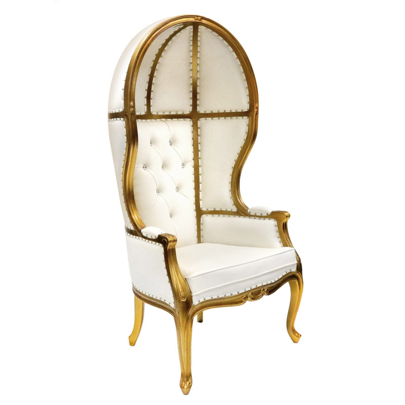 Balloon Canopy Hood Throne Lounge Chair, White Vinyle, Gold