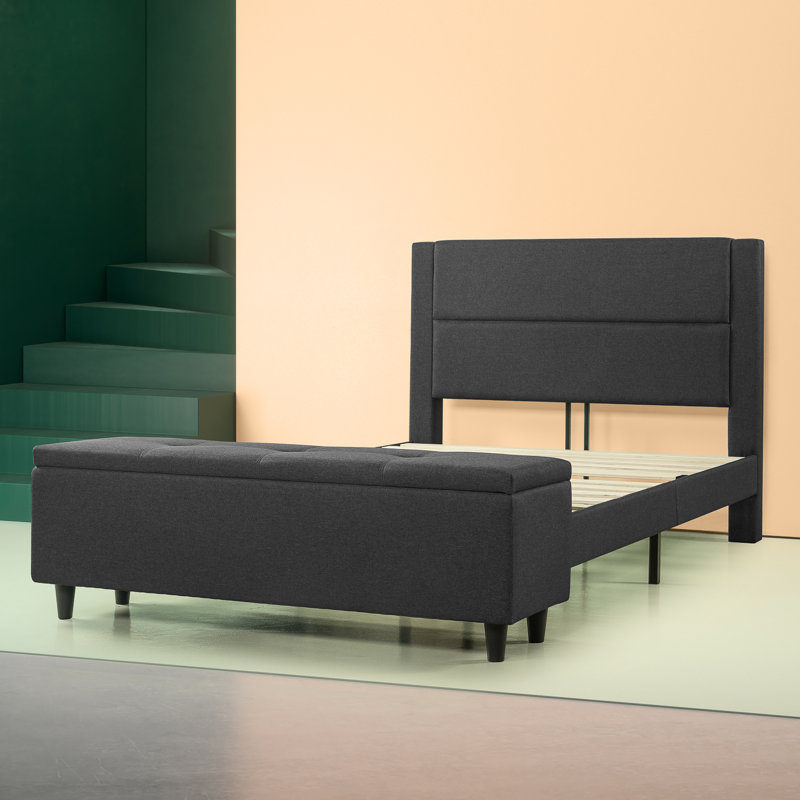 Lit plateforme tapissier avec rangement Schreffler, Très grand