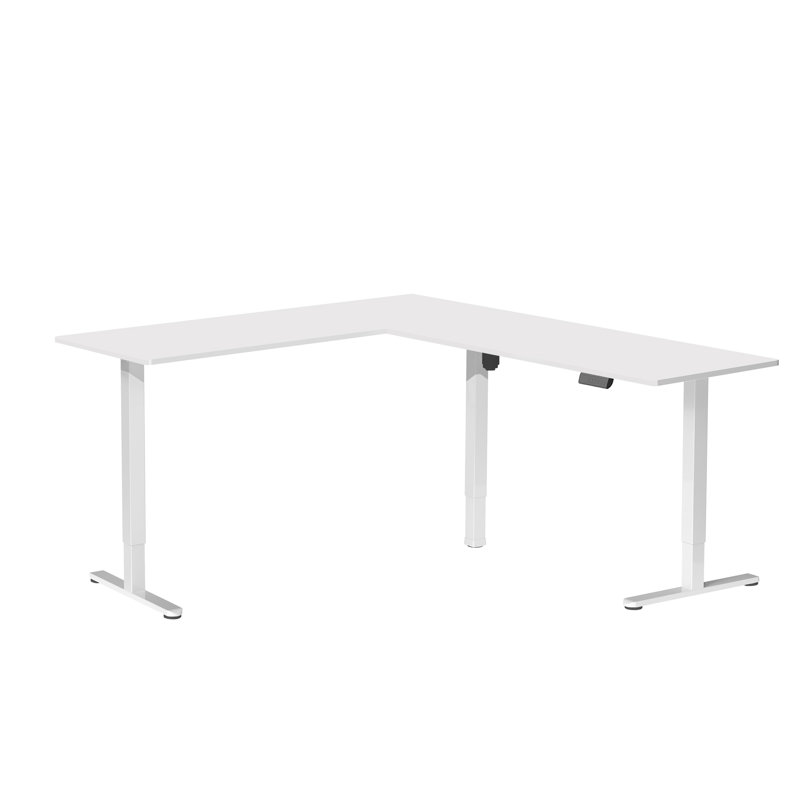 Bureau debout d'angle électrique VIVO, Blanc et blanc, 75 po x 63 po