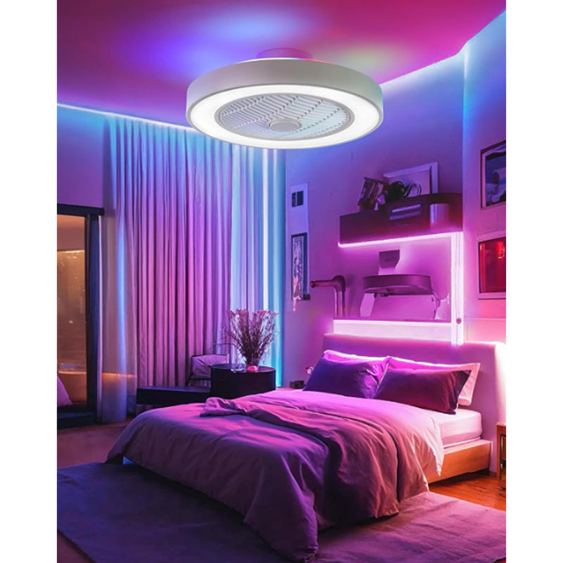 20 Inch Low Profile Ceiling Fan With Light, LED Bladeles...