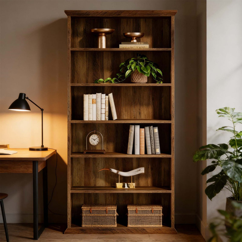 Farmhouse Style Spacious Bookshelf With Adjustable Shelves, Ideal For Display And Storage In Any Room