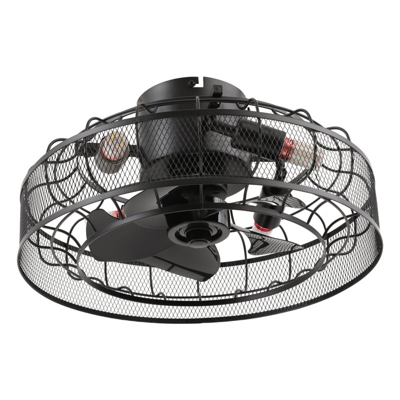Cashten 18" Caged Smart Fan Chandelier with Remote Control, Black Ceiling Fan with Light for Living Room & Bedroom