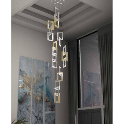 Lustre carré en chrome 36 lumières