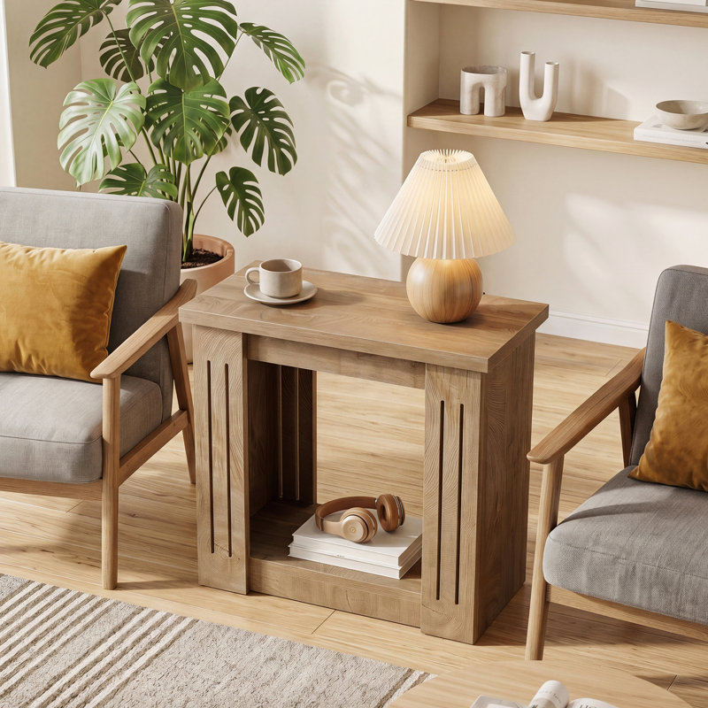 Table de bout Farmhouse, table d'appoint à 2 niveaux avec rangement