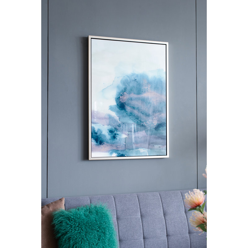 Abstrait art mural acrylique encadré abstrait - l 25,5 po x H 36,1 po x L 1,5 po - cadre champagne - vert / bleu / beige