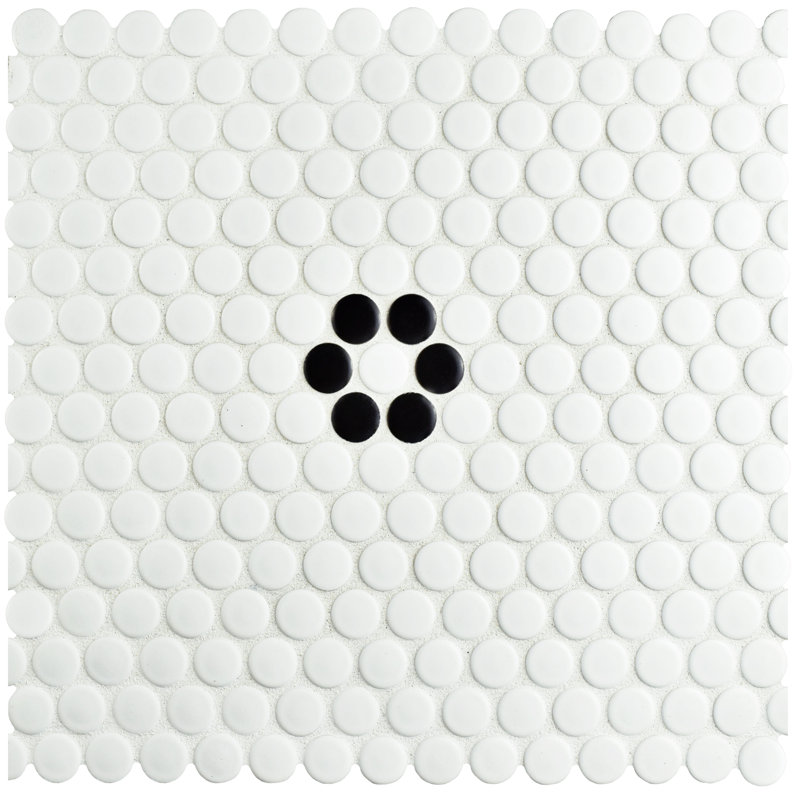 Metro Penny Metro Penny Matte White with Black Flower 9-3/4" x 11-1/2" Porcelain Mosaic Floor and Wall Tile