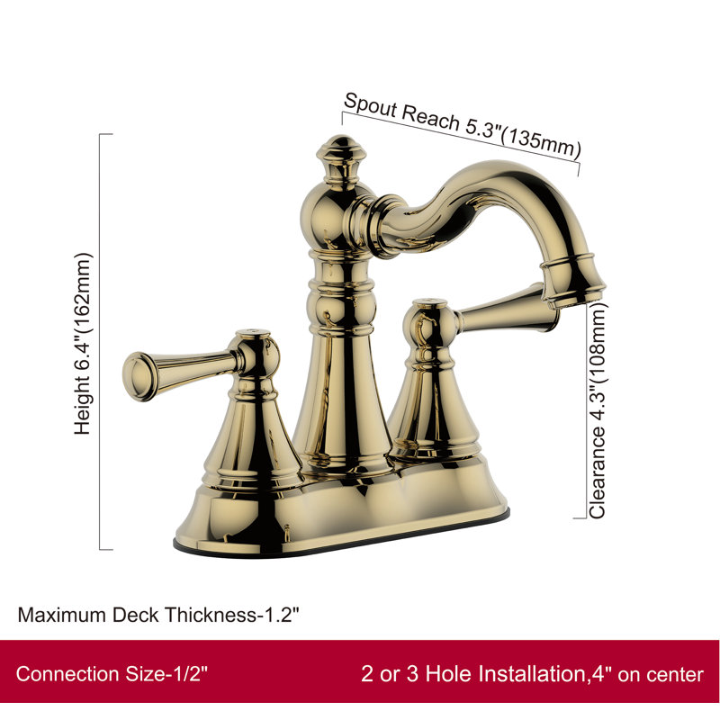 Centerset 2-handle Bathroom Faucet with Drain Assembly, Polished Brass