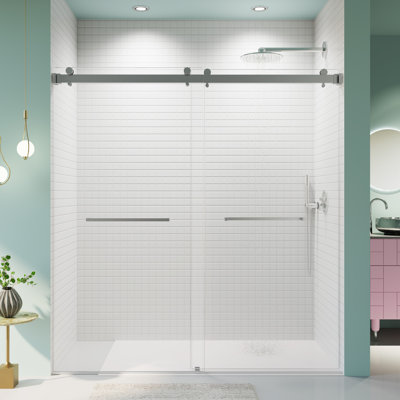 Aaron 68–72'' W x 76'' H Frameless Bypass Shower Door with 3/8'' Tempered Glass in Chrome (No Soft-Close)