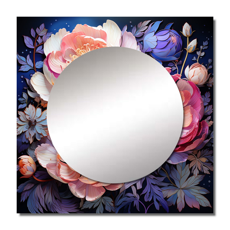 Rose pivoines Serenade I - miroir mural floral carré pour salle de bain, 23 po x 23 po