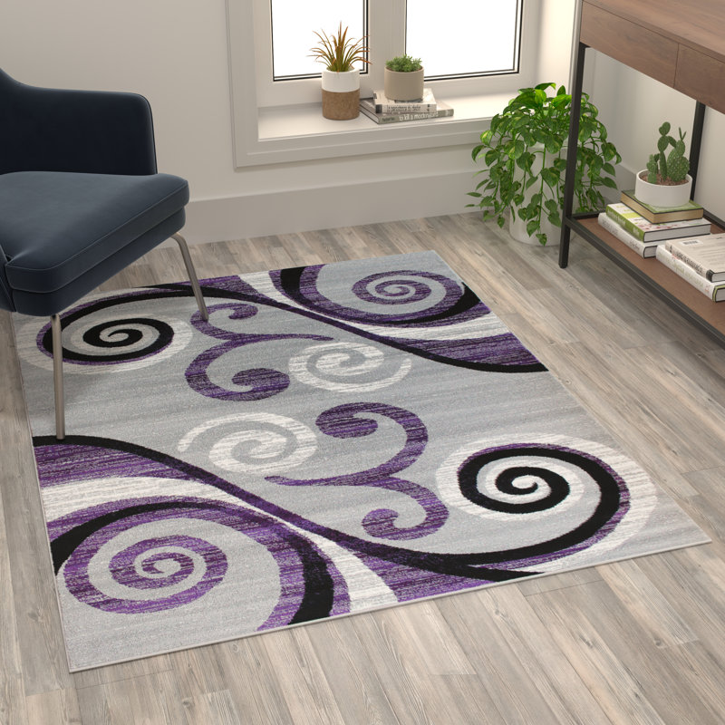 Aarley-Ray Modern Distressed Swirl Abstract Style Indoor Area Rug, Rectangle 4' x 5'