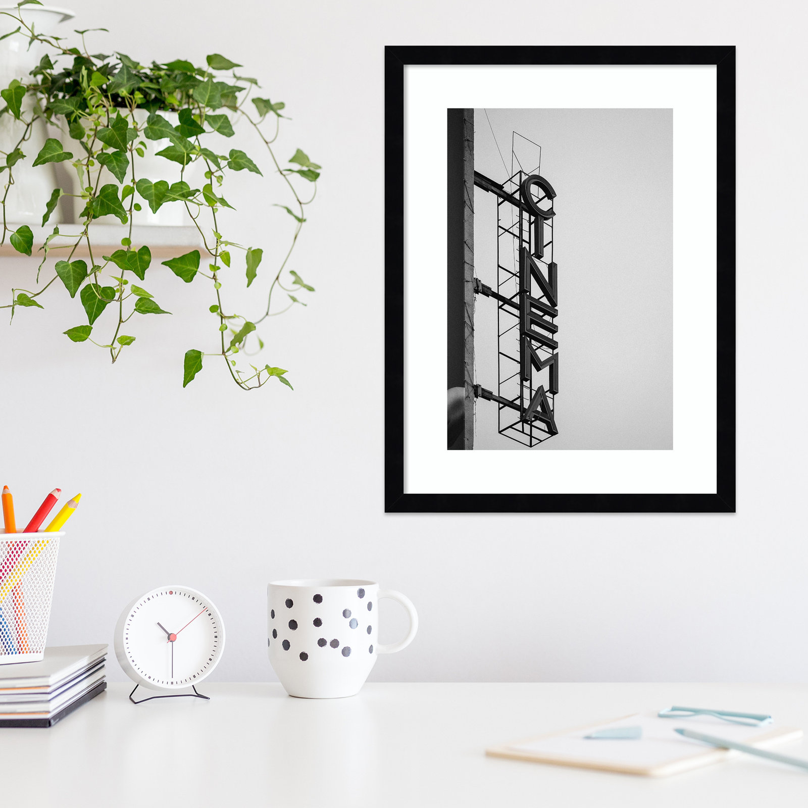 Cinema Marquee Sign Photo Print, 20.12" H x 15.12" W x 0.88" D, Black