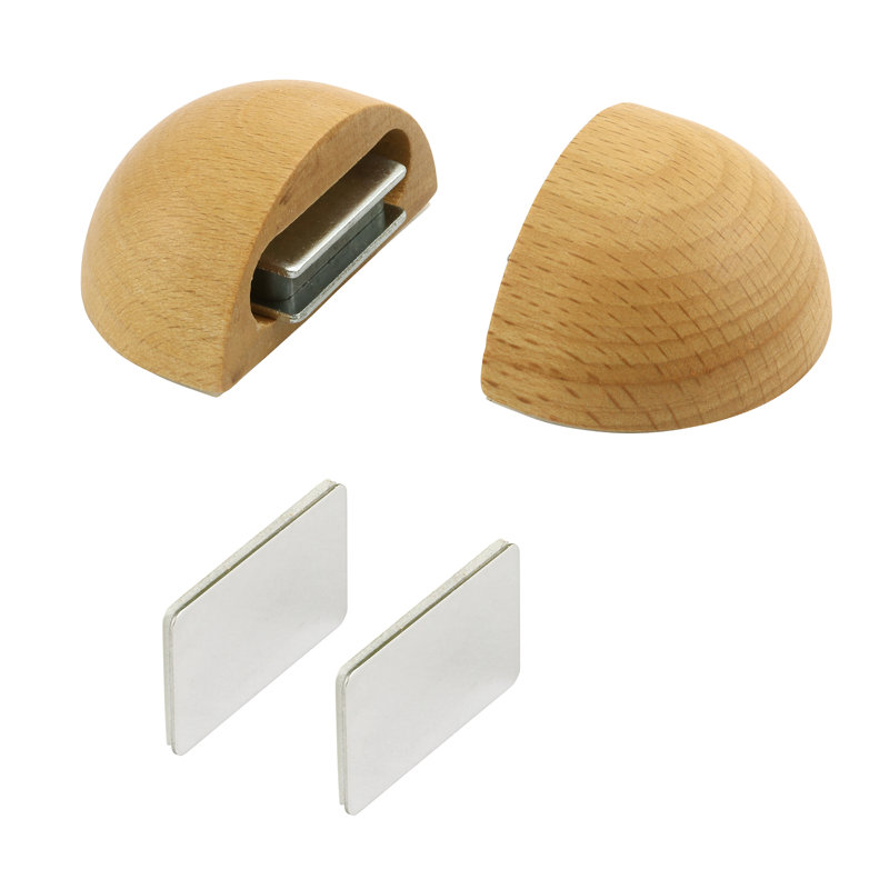 WORKPRO W133319 Wooden Adhesive Mounted Magnetic Dome Door Stopper, Beech Finish (Pack of 2), Natural