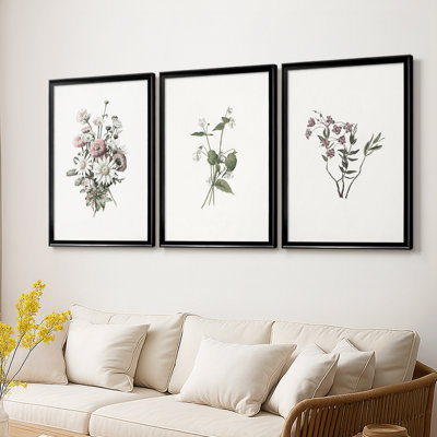Reproduction florale rétro CCIV - Toile tendue avec châssis sur mesure - 3 pièces