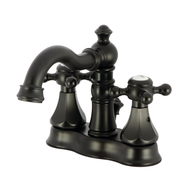Kingston Brass Metropolitan Two-Handle 3-Hole Deck Mount 4" Centerset Bathroom Faucet with Pop-Up Drain, Matte Black