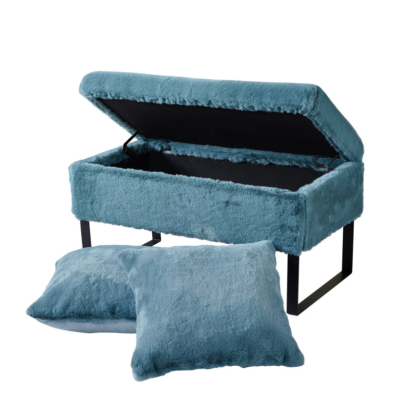 Repose-pieds avec rangement Lovitto, Fausse fourrure argentée bleue